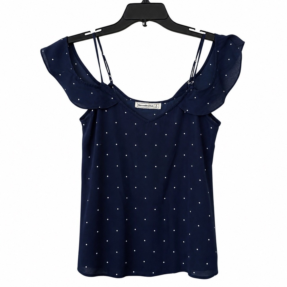 Abercrombie & Fitch Womens Small Blouse Navy Blue Polka Dot Preppy Nautical